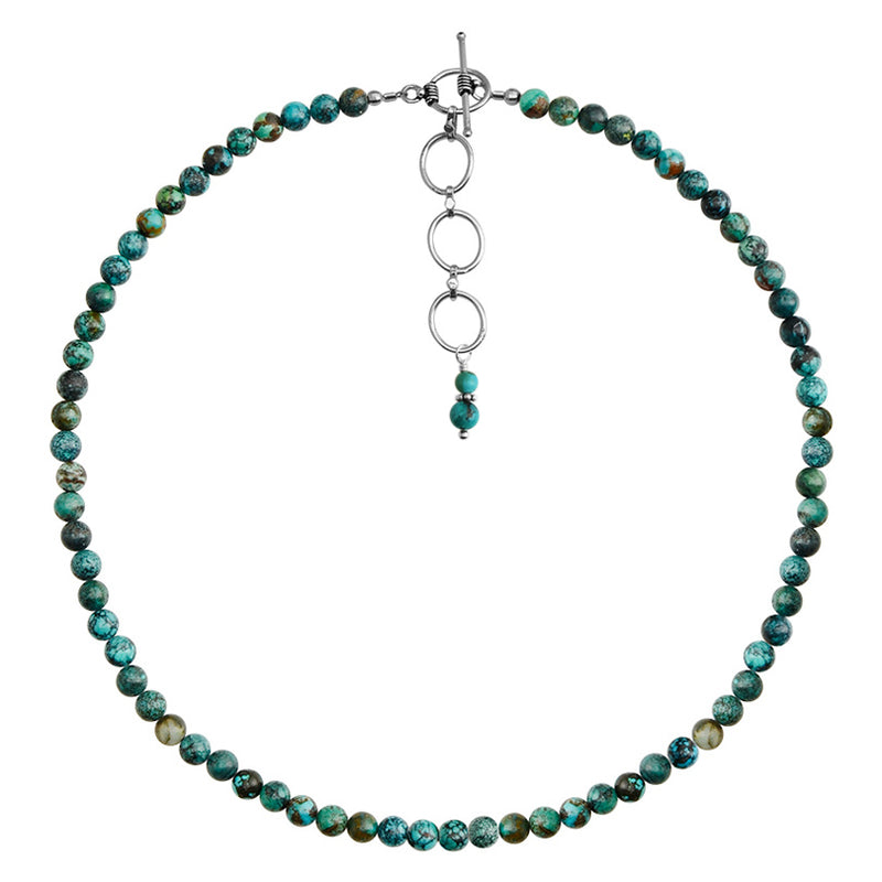 Rich Mixed Colors of Turquoise Single Strand Sterling Silver Necklace 16