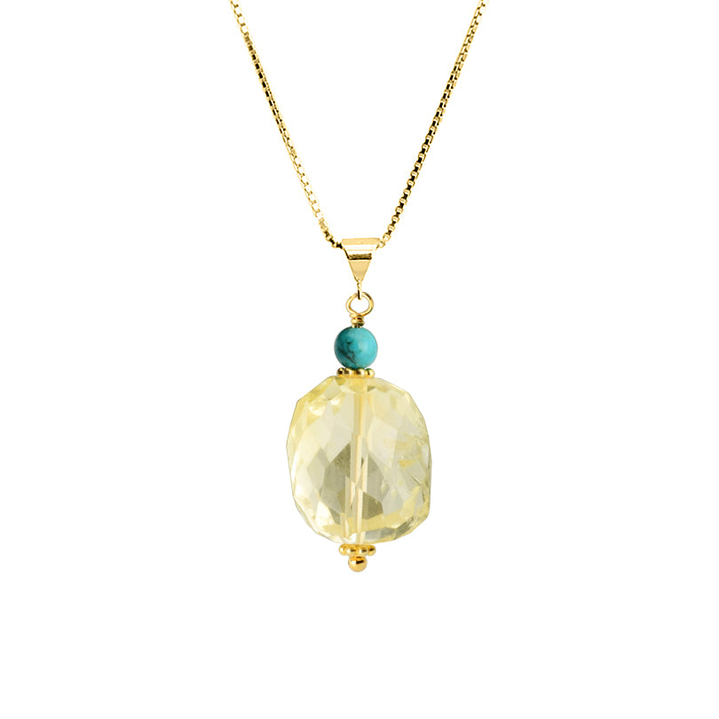 Lovely Faceted Citrine and Turquoise Gold Plated Silver Necklace