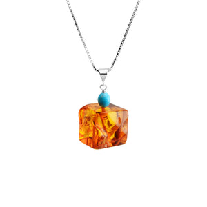 Darling Cognac Amber and Sleeping Beauty Turquoise Sterling Silver Necklace