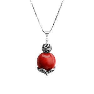 Exquisite Balinese Design Coral Sterling Silver Necklace