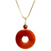 Gorgeous Carnelian Circle Hoop Gold Plated Sterling Silver Necklace