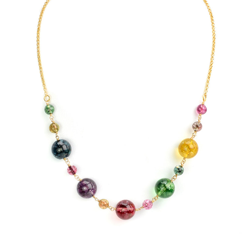 So Much Fun! Tourmaline Glass Balls Gold Plated Necklace 17" - 19"