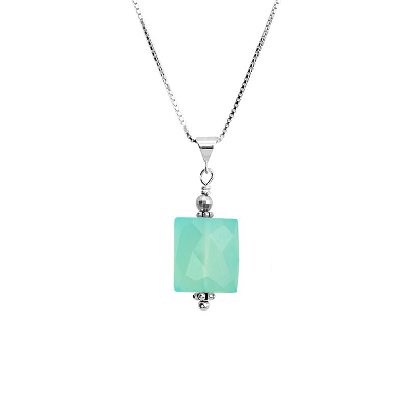 Beautiful Petite Aqua-Blue Chalcedony Sterling Silver Necklace
