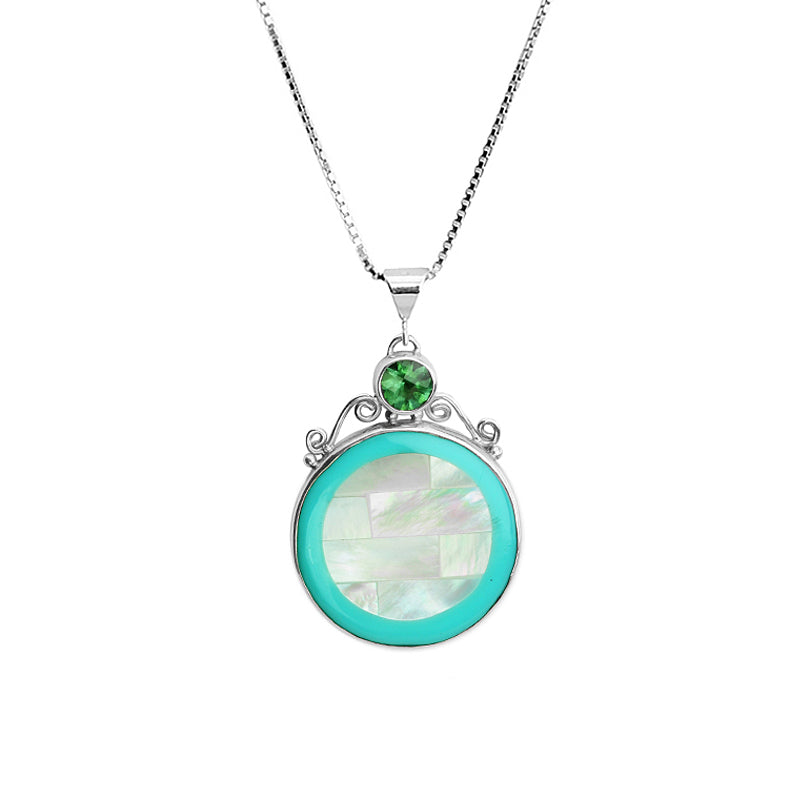 Beautiful Faceted Shell with Green Quartz Sterling Silver Necklace
