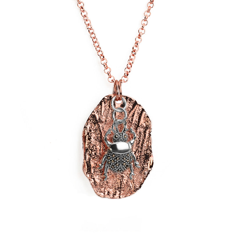 Unique Marcasite Beetle on 14kt Rose Gold Plated Necklace