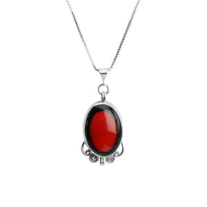 Lovely Balinese Coral with Black Border Sterling Silver Pendant Necklace