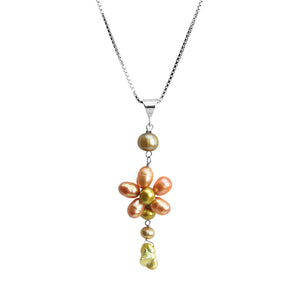 Delicate Pearl Sterling Silver Flower Necklace