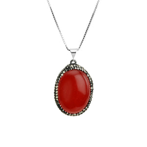 Sparkling Red Onyx with Sparkling Hematites Sterling Silver Necklace