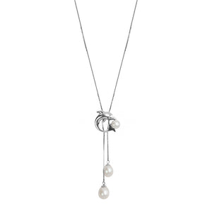Dolphin Fresh Water Pearl Rhodium Plated Silver Dolphin Necklace (white or pink)