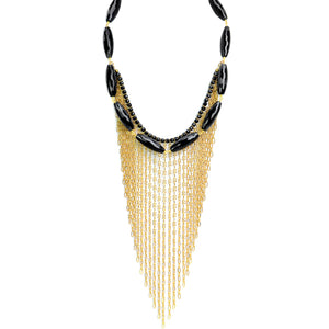 Karen London Unique Gold Plated Chain Black Onyx Fringe Necklace