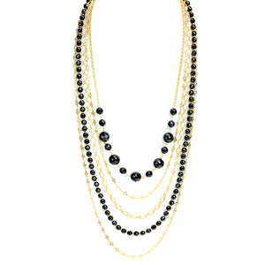 Ultimate Classy Faceted Black Onyx Gold Plated Layered Statement Necklace