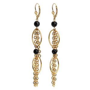 Gold Fill Black Onyx Chain Earrings