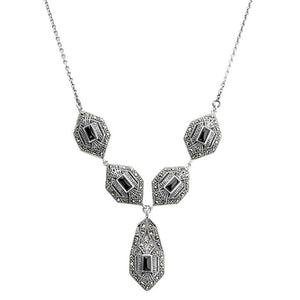 Stylish Art Deco Marcasite Sterling Silver Necklace