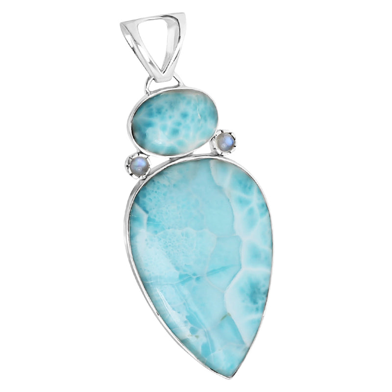 Gorgeous Large Larimar and Moonstone Sterling Silver Pendant