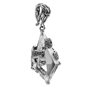 Dynamic Faceted CZ Pendant with Marcasite Frog Sterling Silver Statement Pendant