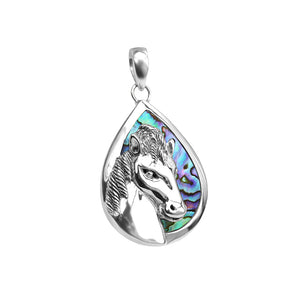 Gorgeous 3-D Sterling Silver Horse on Bright Abalone Background Pendant