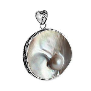 Dramatic Large Balinese Blister Pearl Sterling Silver Statement Pendant