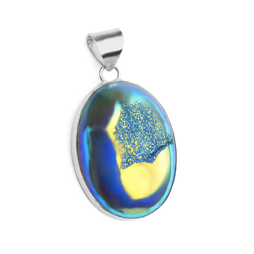 Sparkling Large Titanium Drusy Sterling Silver Pendant