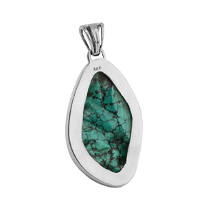Large Genuine Turquoise Sterling Silver Statement Pendant
