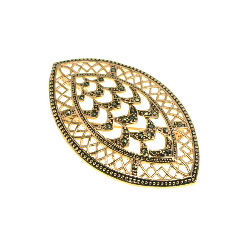 Art Deco Design 14kt Gold Plated Marcasite Pendant / Brooch
