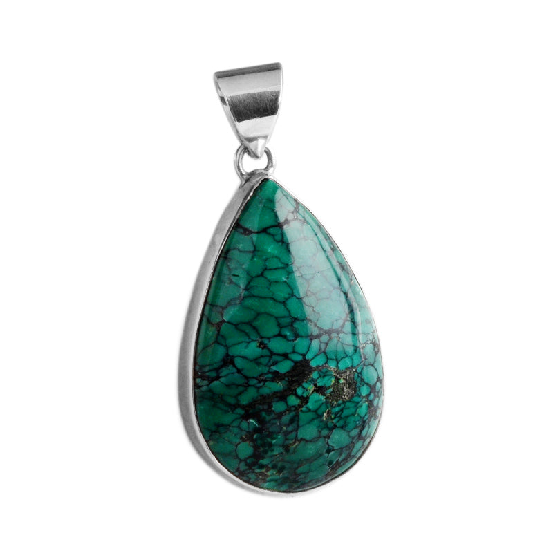 Large Dark Green Natural Turquoise Sterling Silver Pendant