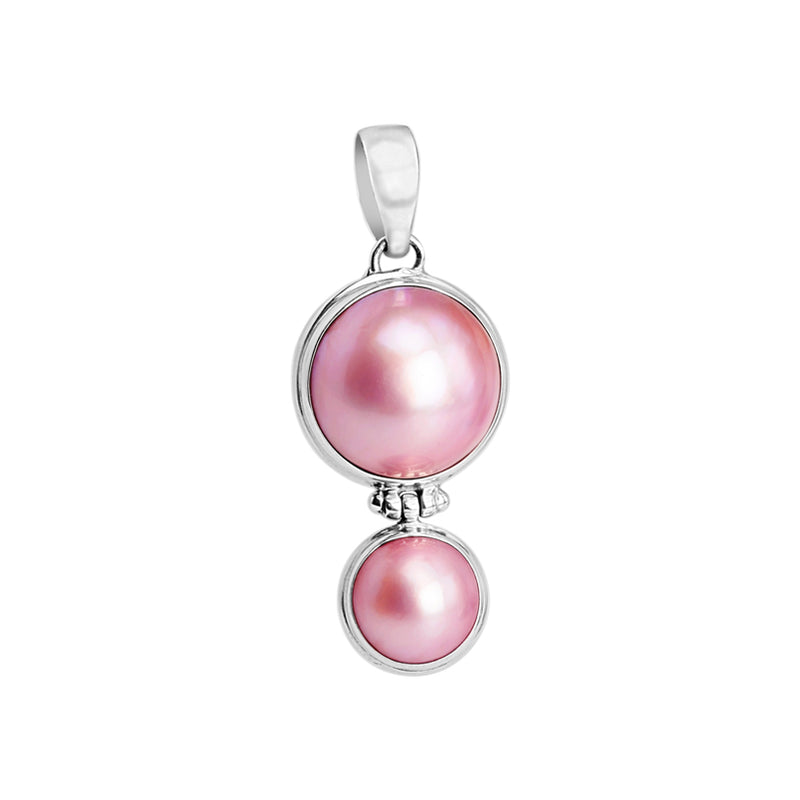 Beautiful 2 Pink Mabe Pearl Sterling Silver Pendant