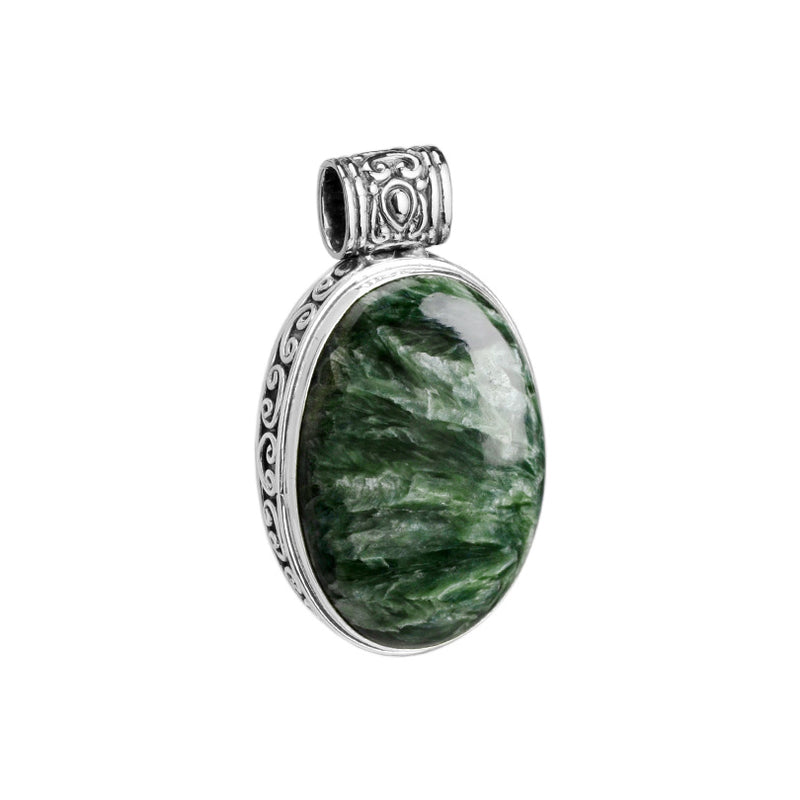 Gorgeous Forest Green Seraphinite Sterling Silver Pendant