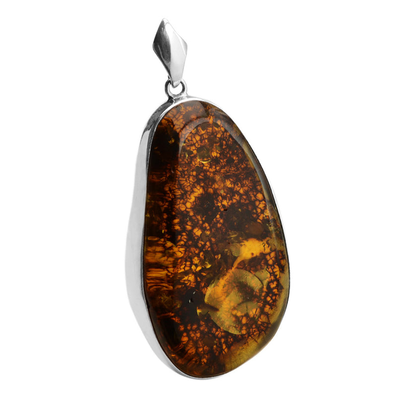 Dramatic Large Dramatic Cognac Baltic Amber Sterling Silver Statement Pendant