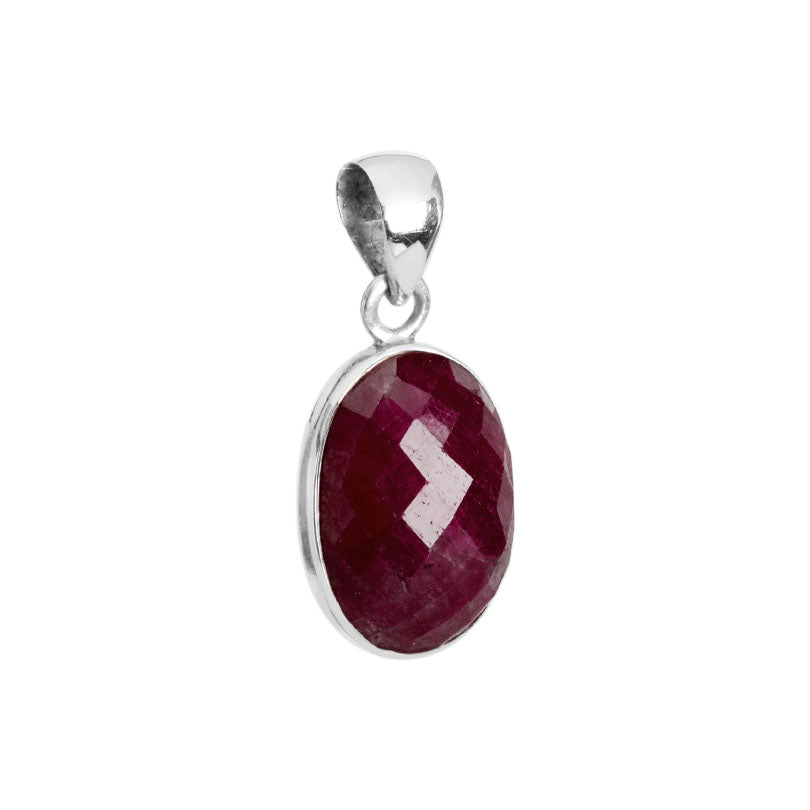 Rich Burgundy Faceted Cranberry Corundum Sterling Silver Pendant