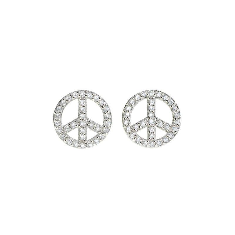 Peace Sign Dazzling Sterling Silver CZ Stud Earrings