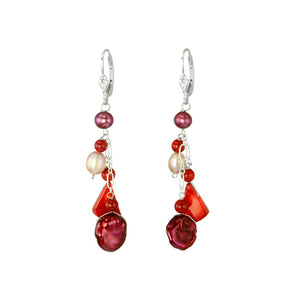 Luxurious Color Combination Coral Fresh Water Pearl sterling Silver Earrings