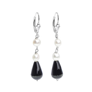 Sterling Silver Fresh Water Pearl & Black Onyx Earrings