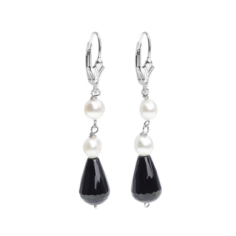 Sterling Silver Fresh Water Pearl & Black Onyx Earrings