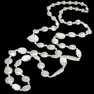 Beautiful Long Strand of Fresh Water Coin Pearls and Quartz Sterling Silver Necklace 36"