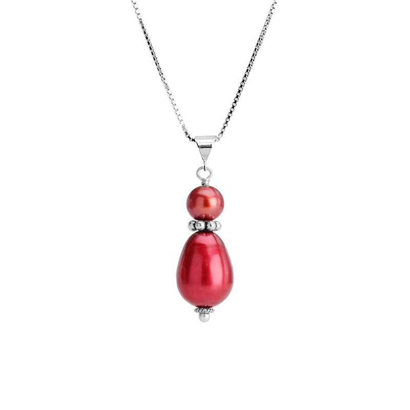 Royal Rosy Red Fresh Water Pearl Sterling Silver Necklace
