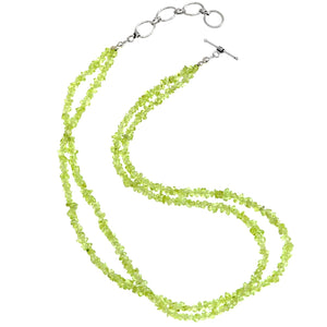 Beautiful Green Peridot Double Strand Necklace with Sterling Silver Toggle Clasp