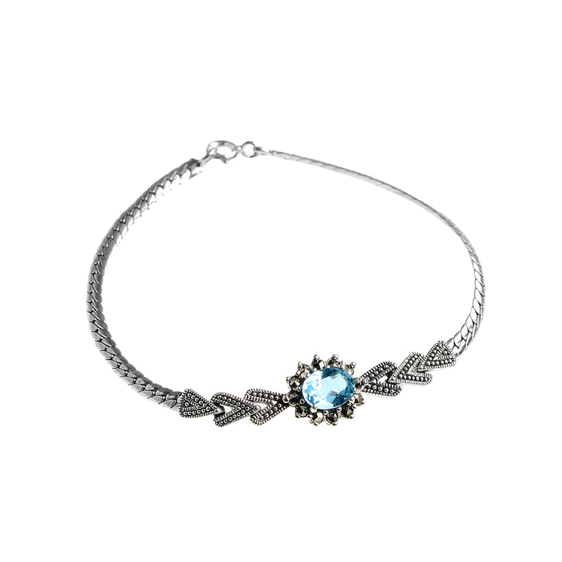 Starburst Blue Topaz Marcasite Sterling Silver Bracelet