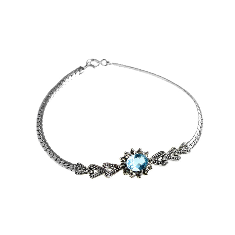 Starburst Blue Topaz Marcasite Sterling Silver Bracelet