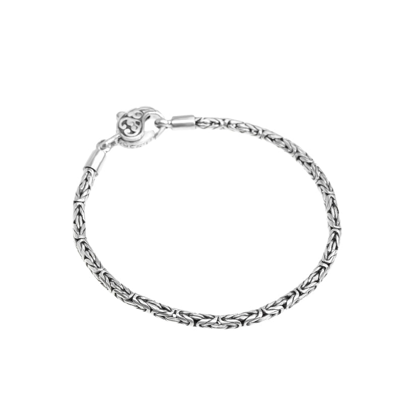 Balinese Sterling Silver 3mm Borobudur Bracelet with Lobster Clasp