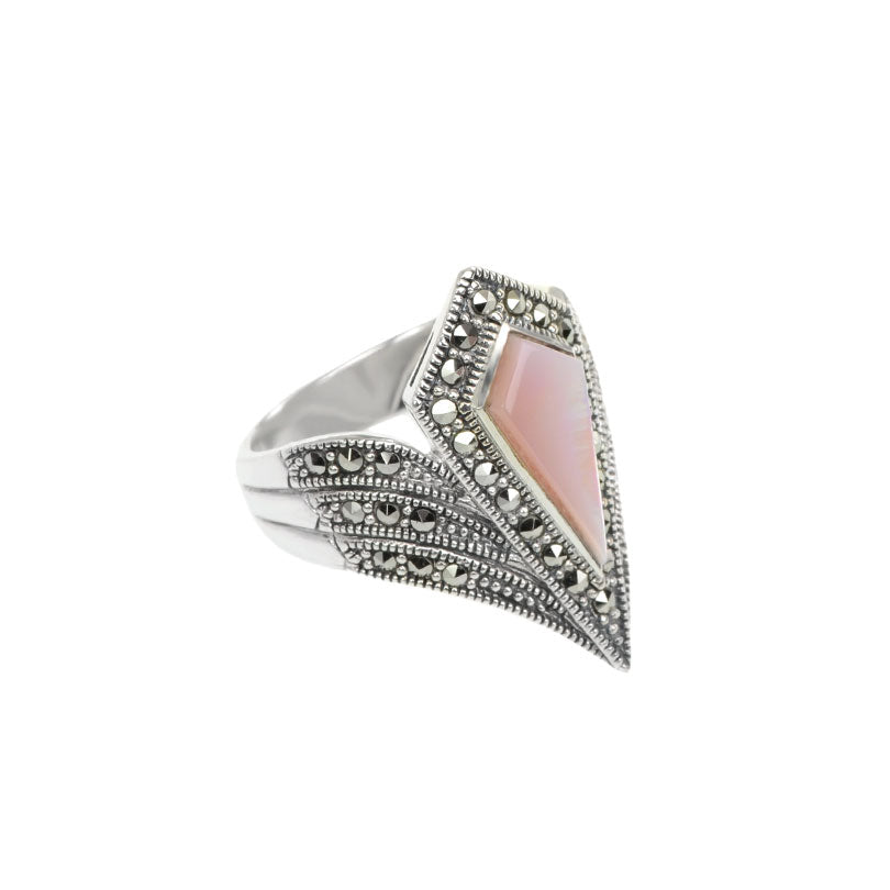 Gorgeous Diamond Crest Pink or White Mother of Pearl Marcasite Sterling Silver Statement Ring