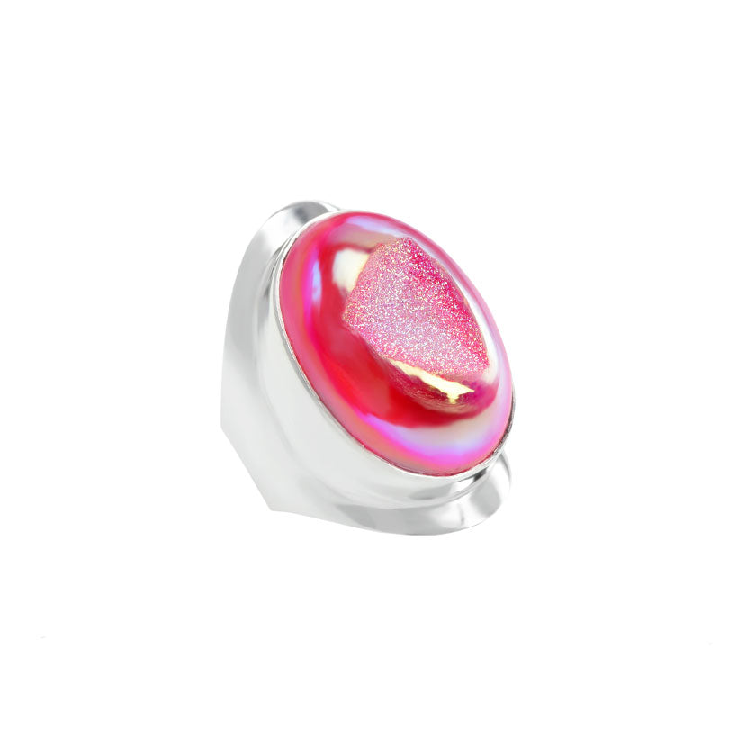 Sparkling Pink Titanium Drusy Sterling Silver Ring