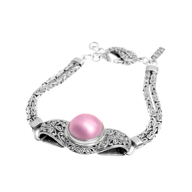 Balinese Pink Mabe Pearl Sterling Silver Bracelet