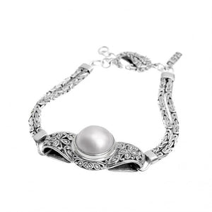 Balinese White Mabe Pearl Sterling Silver Statement Bracelet