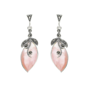 Mother of Pearl White or Pink Marcasite Sterling Silver Earrings