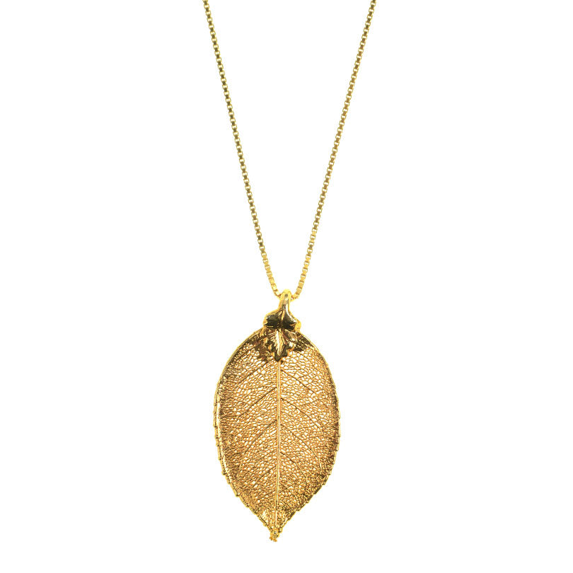 24kt Gold Saturated Real Leaf on 18kt Gold Plated Italian Sterling Silver Box Chain