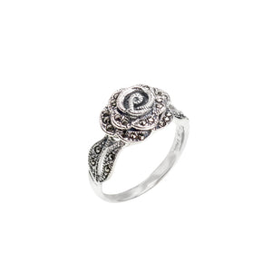 Darling Marcasite Petite  Rose Flower Sterling Silver Ring