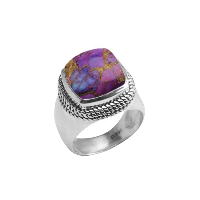 Great Shades of Purple Turquoise in Chunky Sterling Silver Statement Ring