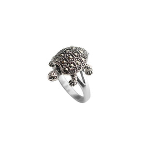 Darling Marcasite Turtle With Movable Legs Sterling Silver Ring