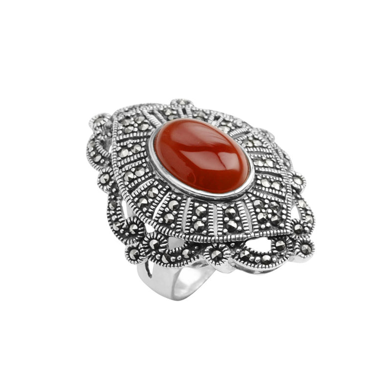 Luxurious Carnelian and Marcasite Sterling Silver Statement