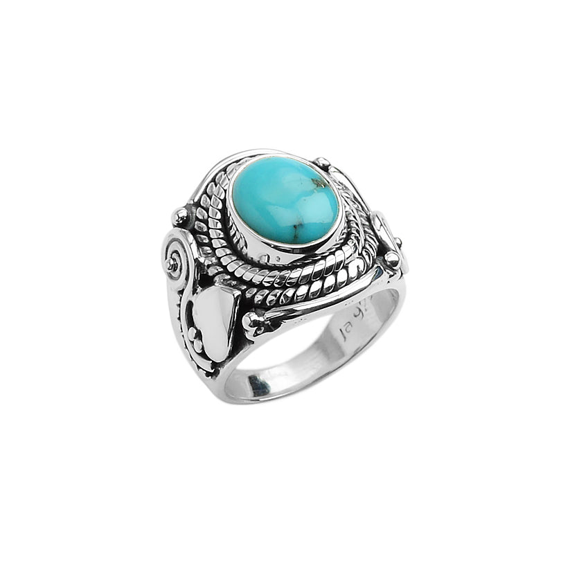 Bright Blue Arizona Turquoise in Beautifully Designed Sterling Silver Ring